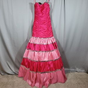 Flirt Maggie Sottero Deep Fuchsia/Grapefruit Strapless Fit & Flare Gown, Size 6